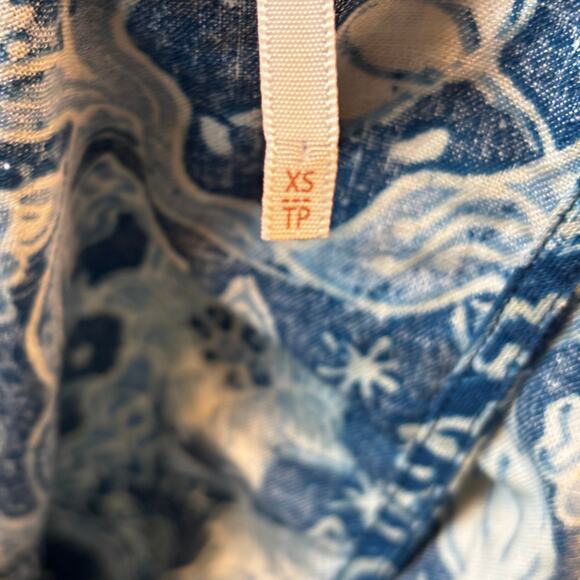 Free People Bare It All Blue All Over Print Linen Blend Tank Tie Back Boho XS - Picture 8 of 9